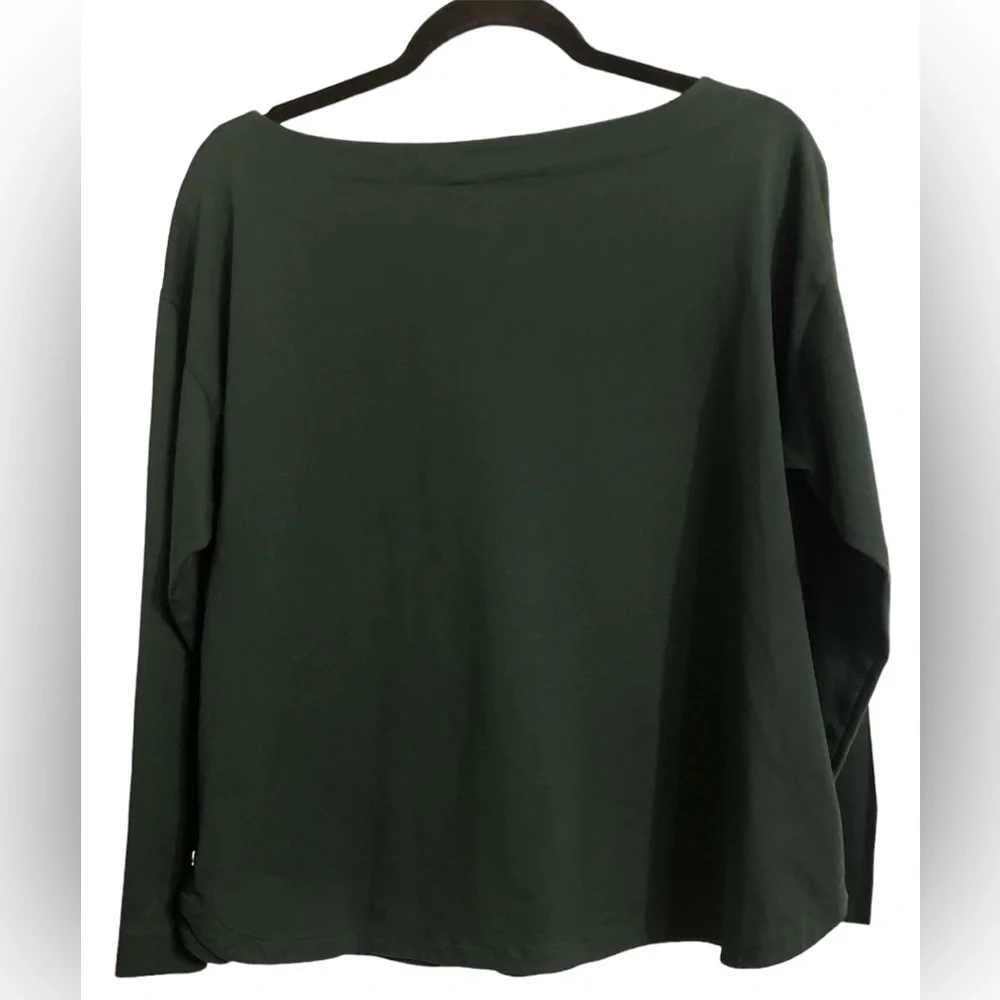 Ralph Lauren Dark Green Boatneck Long-Sleeve Top with Side Buttons - Picture 7 of 8